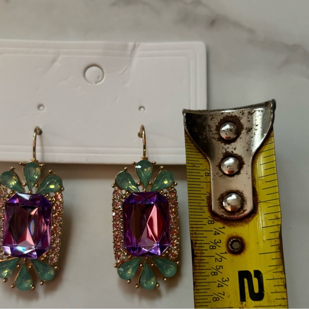 Elegant Purple and Green Rhinestone Earrings - Picture 5 of 6